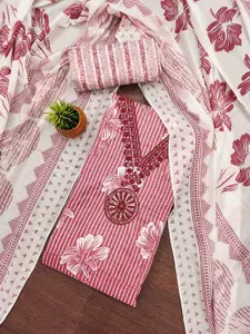 MANVAA Floral Embroidered Sequinned Cotton Unstitched Dress Material