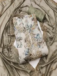 KIMISHA Floral Printed Sequinned Unstitched Dress Material