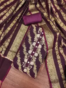 KIMISHA Floral Woven Design Beads Work Unstitched Dress Material