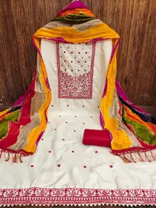 MANVAA Floral Embroidered Sequinned Silk Cotton Unstitched Dress Material