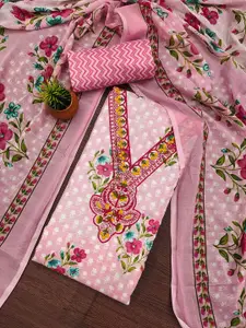 MANVAA Floral Printed Thread Work Unstitched Dress Material