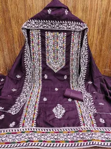 MANVAA Floral Embroidered Beads and Stones Silk Cotton Unstitched Dress Material