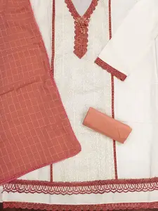 MANVAA Floral Embroidered Beads and Stones Cotton Unstitched Dress Material