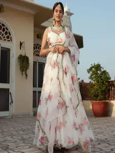 Kedar Fab Printed Organza Semi Stitched Lehenga & Unstitched Blouse With Dupatta