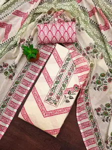 MANVAA Floral Printed Beads and Stones Cotton Unstitched Dress Material