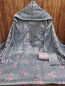 MANVAA Floral Embroidered Sequinned Cotton Unstitched Dress Material