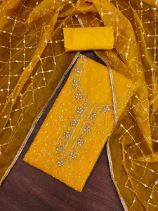 KIMISHA Floral Embroidered Beads Work Organza Unstitched Dress Material