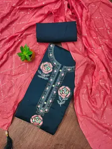 MANVAA Floral Embroidered Beads and Stones Cotton Unstitched Dress Material