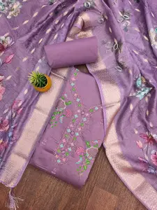 MANVAA Floral Embroidered Stone Work Unstitched Dress Material