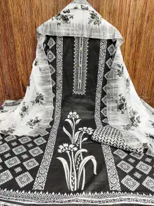 MANVAA Floral Printed Beads and Stones Cotton Unstitched Dress Material