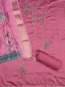 MANVAA Floral Embroidered Beads and Stones Cotton Unstitched Dress Material