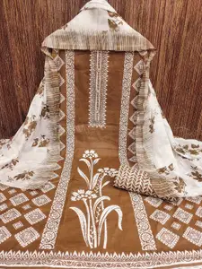 MANVAA Floral Printed Beads and Stones Cotton Unstitched Dress Material