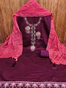 MANVAA Floral Embroidered Beads and Stones Cotton Unstitched Dress Material