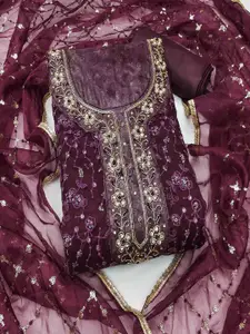 KIMISHA Floral Embroidered Beads Work Organza Unstitched Dress Material