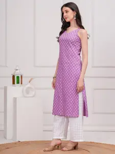 Nayo Ethnic Motifs Printed Sweetheart Neck Shoulder Straps Cotton Straight Kurta