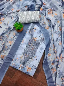 MANVAA Floral Printed Thread Work Unstitched Dress Material