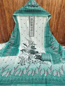 MANVAA Floral Printed Beads and Stones Cotton Unstitched Dress Material