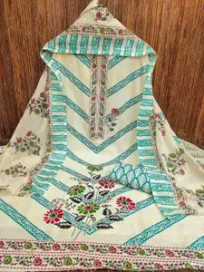 MANVAA Floral Printed Beads and Stones Cotton Unstitched Dress Material