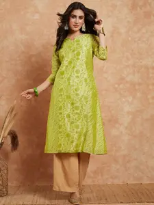 Sangria Floral Printed Chanderi Silk Straight Kurta