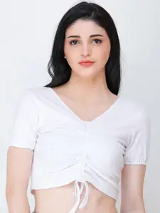 BAESD Women V Neck Lace-Up Ruched Fitted Crop Top