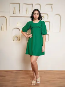 PURVAJA Fashion Lamp Puff Sleeve A-Line Dress