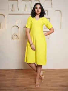 PURVAJA Women Short Sleeves A-Line Midi Dress