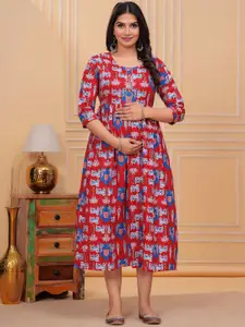 Akshara Fashion Women Floral Printed Maternity A-Line Dress
