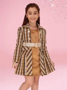 CUTECUMBER Girls Round Neck Sleeveless Velvet Shift Dress With jacket & Belt