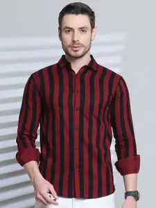 Majestic Man Comfort Slim Fit Cutaway Collar Vertical Striped Cotton Casual Shirt