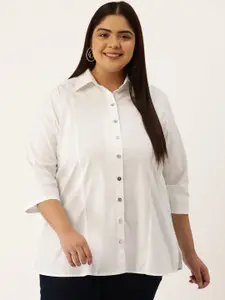 theRebelinme Women Plus Size Oversized Fit Spread Collar Solid Cotton Casual Shirt