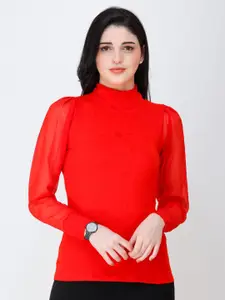 BAESD Women High-Neck Cuffed Sleeve Top