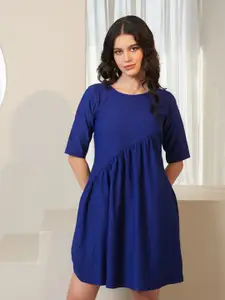 PURVAJA Women Boat Neck Fit & Flare Mini Dress