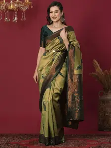 Satrani Woven Design Peacock Motif Zari Banarasi Saree