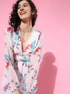 BAESD Women Floral Printed Georgette Fit and Flare Dress