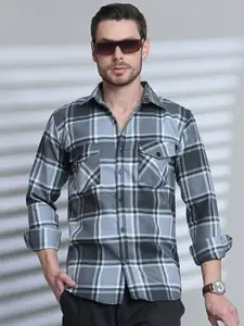 Majestic Man Modern Slim Fit Spread Collar Tartan Checked Cotton Casual Shirt