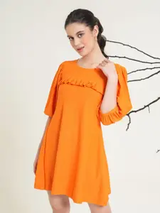 PURVAJA Women Puff Sleeve A-Line Dress