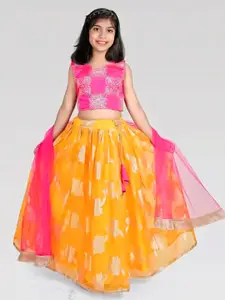 BAESD Girls Embroidered Thread Work Organza Ready to Wear Lehenga & Blouse With Dupatta