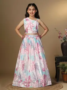 FASHION DREAM Girls Abstract Printed Sequinned Ready To Wear Lehenga & Choli