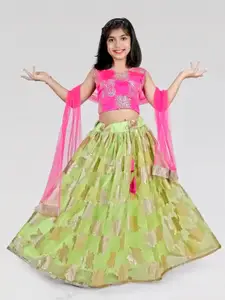 BAESD Girls Embroidered Mirror Work Ready to Wear Lehenga & Blouse With Dupatta