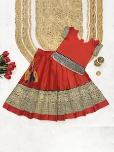 FELIZ THE DESIGNER STUDIO Girls Woven Design Zari Jacquard Ready to Wear Lehenga & Blouse