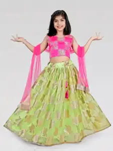 BAESD Girls Embroidered Mirror Work Ready to Wear Lehenga & Blouse With Dupatta