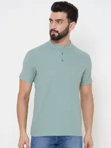 Duke Men Solid Henley Neck Cotton T-shirt