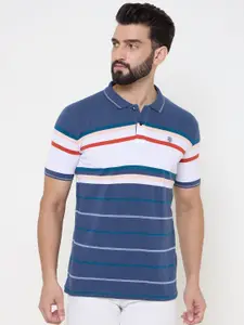 Duke Men Striped Polo Collar Cotton T-shirt