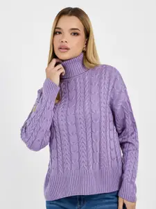 Styli Women Turtle Neck Cable Knit Sweater