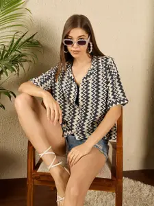 The Roadster Lifestyle Co. Women Cuban Collar Textured Cotton Boxy Casual Shirt