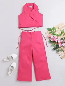 taffykids Girls Shirt Collar Crop Top With Trousers