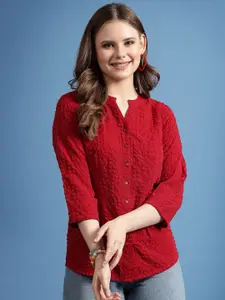 BEING NAUGHTY Women Comfort Band Collar Textured Casual Shirt