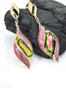 KRENOZ Gold-Plated Stainless Steel Rhinestone Twisted Cage Design Drop Earrings