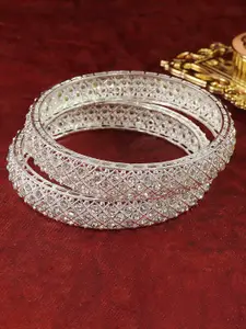 LAVAZZA Set Of 2 Silver-Plated Crystal & CZ-Stone Studded Bangles