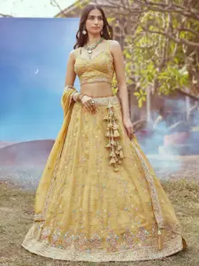 panchhi Embellished Beads & Stones Semi-Stitched Lehenga & Unstitched Blouse With Dupatta